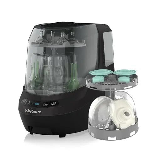 Baby Brezza Automatischer Flaschen- & Milchpumpenreiniger mit HEPA-Filter - Vollautomatischer Reiniger für Milchpumpen und Babyflaschen: Dampfsterilisation für maximale Hygiene, keine Wasseranschlüsse nötig, einfache Bedienung mit LCD-Display und 6 Reinigungsmodi – ideal für vielbeschäftigte Eltern.