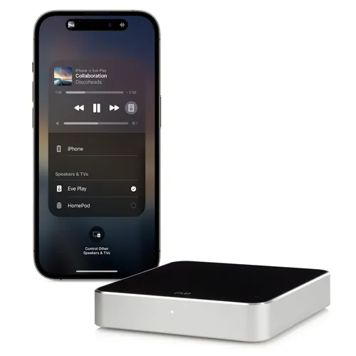 Eve Play Audiostreaming Adapter für AirPlay - Hochwertiger Digital-Analog-Wandler, automatischer Latenzausgleich und Multiroom-Wiedergabe für Hi-Fi-Komponenten