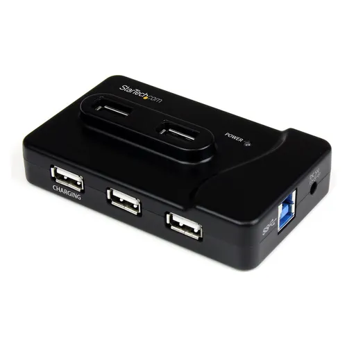 ST ST7320USBC - 6-Port USB 3.0 Hub, schwarz - USB-Hub mit 6 Ports (2x USB 3.0, 4x USB 2.0) und 2A Ladeport, ideal für gleichzeitige Nutzung und hohe Stromversorgung, inklusive 20W-Netzadapter.
