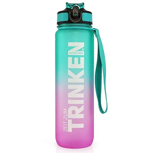 Trinkflasche mit Zeitmarkierung - 1L Motivation für gesunde Hydration - BPA-freie 1L Trinkflasche mit deutschen Zeitmarkierungen zur Trinkerinnerung. Ideal für Erwachsene und Kinder, fördert das Trinken spielerisch und bleibt wasserdicht für Sport und Alltag.