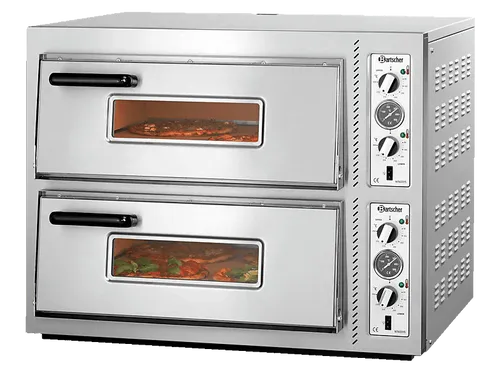 Bartscher Pizzaofen NT 622VS - Großküchentechnik mit 2 Backkammern für bis zu 8 Pizzen Ø 30 cm, ideal für Gastronomiebetriebe, mit temperaturregelbarer Ober- und Unterhitze bis 450 °C.