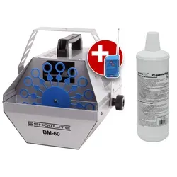 Showlite BM-60 Seifenblasenmaschine SET inkl. UV-Fluid rot - Schlauchboote und Party-Equipment, leistungsstark mit gleichmäßiger Blasenproduktion, ideal für Clubs und Hochzeiten, inklusive Funkfernbedienung und UV-Fluid für besondere Effekte.