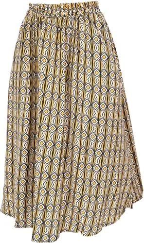 GURU SHOP Luftiger Knielanger Boho Sommerrock - Curry/Schwarz, Damen, Size:S - Leichter Boho-Rock in vorteilhafter knielanger Form. Perfekt für Strandtage oder Stadtbummel. Der angenehme Viskosestoff sorgt für ein luftiges Tragegefühl und schmeichelt der Silhouette.