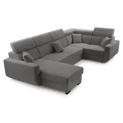 Masseno Ecksofa CASTELLO mit Schlaffunktion in U-Form - Grau - Ecksofa CASTELLO: Flexibel und langlebig für Ihr Wohnzimmer. Mit einer praktischen Schlaffunktion und hochwertiger Polsterung sorgt es für Komfort und stilvolles Ambiente.