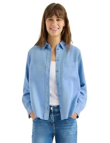 Cecil Damen Colored Denim Bluse - Vielseitige Lyocell Bluse mit lässigem Hemdkragen und langen Ärmeln, ideal für einen trendbewussten Look.