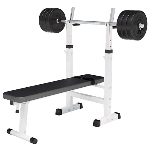GORILLA SPORTS Hantelbank mit Ablage und Hantelset - Hantelbänke für effektives Krafttraining: Klappbare Hantelbank mit 100kg Set, verstellbarer Ablagehöhe und integrierten Dip-Griffen für vielseitige Übungen.