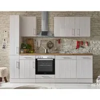Respekta Premium Küchenzeile Landhaus 250 cm - Landhausküche mit nostalgischem Design, ergonomischer Arbeitshöhe und viel Stauraum. Hochwertige Materialien und moderne Elektrogeräte für höchsten Komfort und Funktionalität.
