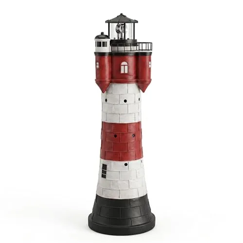 Jürgen Westerholt GmbH Gartenfigur 2325-50 Roter Sand - Solar Leuchtturm mit rotierendem LED Reflektor - Figuren: 50 cm hoher Solar Leuchtturm mit einzigartigem rotierendem LED Reflektor, ideal für stimmungsvolle Gartenbeleuchtung.