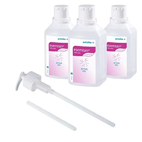 3x 500 ml Schülke Esemtan® Active Gel Hautpflege Gel Pflege Haut, durchblutungsfördernd + 1x Dosierpumpe