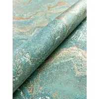 Newroom Vliestapete Dione Turquoise - Türkis Marmor Tapete - Moderne Vliestapete in Türkis mit Marmor- und Metallic-Struktur, ideal für Schlafzimmer, Wohnzimmer und Küche. Wasser- und dampfbeständig sowie restlos trocken abziehbar.