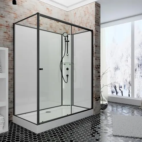 Schulte Fertigdusche Ibiza 120 x 80 cm - Exklusive Komplettdusche mit 5 mm Sicherheitsglas und mattschwarzem Duschsystem. Einfache Montage ohne Schrauben, ideal für modernes Badezimmer. Perfekte Lösung für Wellness und Komfort.