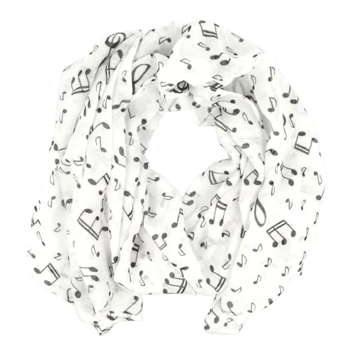 mugesh Schal Damen mit Notenmotiv weiß – Musik Schal Frauen 150x50 cm – weich, pflegeleicht & knitterarm – Elegantes Accessoire für Bühne, Chor & Freizeit – Geschenk für Musikerin