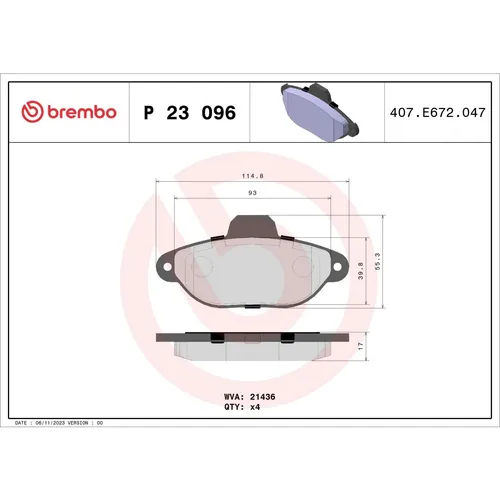 Bremsbelagsatz BREMBO P 23 096, Vorne