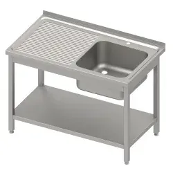 Stalgast Spültisch mit Grundboden, Becken rechts, Edelstahl DST10651RA , Maße: (B x T x H) 1000 x 600 x 850 mm, Selbstmontage