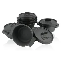 BBQ-Toro Mini Dutch Oven Set (6 Stück) - 11 cm, bereits eingebrannt, ideal für vielseitiges Kochen und Servieren von Speisen