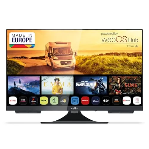 Cello C2424WS Trav 24 Zoll - Smart HD Camping TV mit Netflix & Prime Video - Kompakter 24 Zoll Fernseher mit LG WebOS, Triple Tuner und Bluetooth. Perfekt für Wohnmobile, LKWs und Boote – genießen Sie über 100 Kanäle und vorinstallierte Streaming-Apps!
