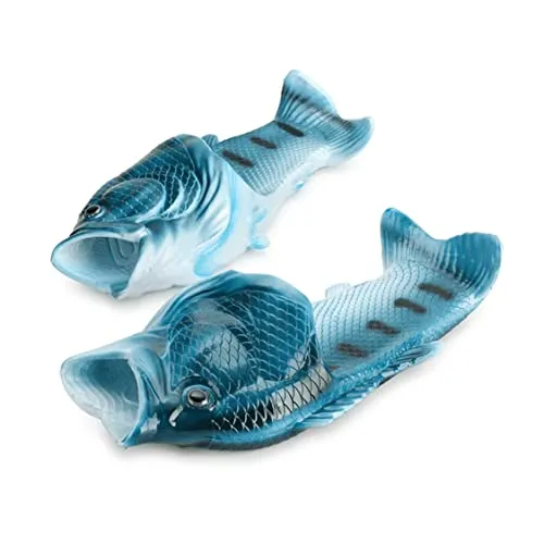 HEQING Fisch Sandalen - Unisex Dusch- & Badeschuhe für alle - Bequeme Hausschuhe für Pool, Strand und Dusche, perfekt als Geschenk für Angler. Ideal für Männer, Frauen und Kinder in Blau (Größe 46).