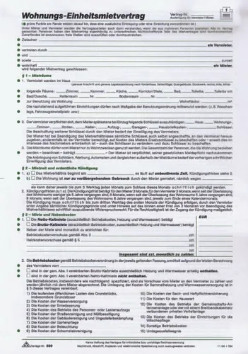 RNK Verlag 599 Wohnungs-Einheitsmietvertrag 4 Seiten gefalzt auf DIN A4 + Wohnun