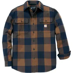 Carhartt Heavyweight Flannel Plaid Hemd - Braun/Dunkelblau (Rdk) - L - Herren-Freizeithemden aus gebürstetem Flanell, weich und langlebig, mit praktischen Brusttaschen und verstellbaren Manschetten für optimalen Tragekomfort.