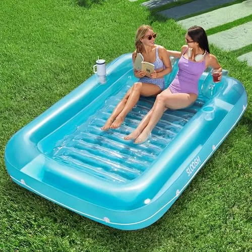 Sloosh 85" x 57" Aufblasbarer Sonnenpool - Swimmingpool-Flöße, extragroß für bis zu 2 Personen, mit abnehmbarem Kissen und integrierten Getränkehaltern für den ultimativen Komfort beim Sonnenbaden.