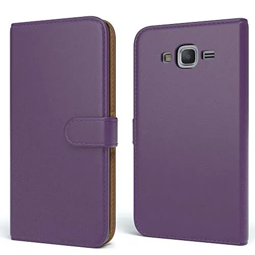 EAZY CASE Tasche kompatibel mit Samsung Galaxy Grand Prime Schutzhülle mit Standfunktion Klapphülle Bookstyle, Handytasche Handyhülle mit Magnetverschluss und Kartenfach, Kunstleder, Lila