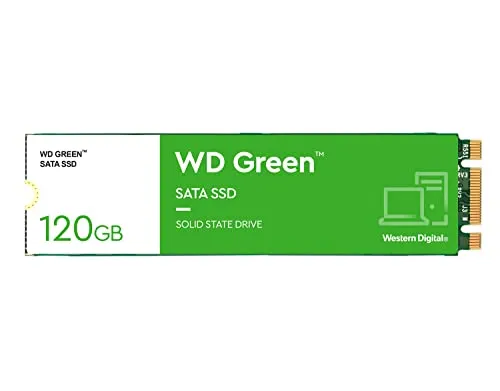 WD Green SATA SSD 120 GB - Schnelle interne SSD für Laptops und PCs - Festplatte mit 120 GB, Lesegeschwindigkeit von 545 MB/s, stoßfest und WD F.I.T. Lab™-zertifiziert für zuverlässige Leistung.
