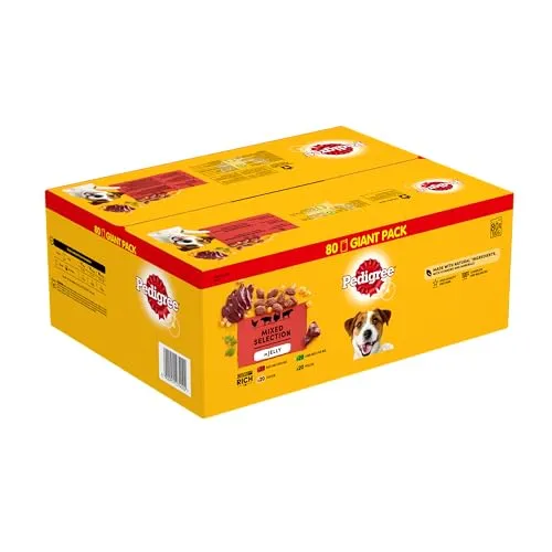 PEDIGREE | Gemischte Selektion in Gelee | 4 Varietäten mit Huhn, Rind+Leber, Geflügel, Lamm+Leber | 80x100g
