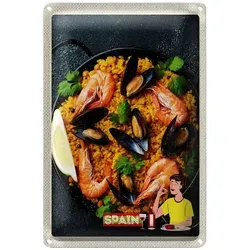 Roomando Metallschild Blechschild Reise 20x30cm Spanien Europa Paella Reis Muscheln 20x30