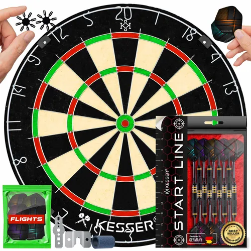 KESSER Dartscheibe - Kork Dartboard mit Dartpfeilen, bunt und ideal für professionelle Dartspiele