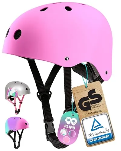 99FLIPS Fahrradhelm Kinder Mädchen - Pink Skaterhelm für Skateboard, Inliner & BMX - Fahrradhelme mit einzigartigem Design in Pink, geprüft vom TÜV Rheinland für höchste Sicherheit. Ideal für junge Abenteurer ab 3 Jahren.