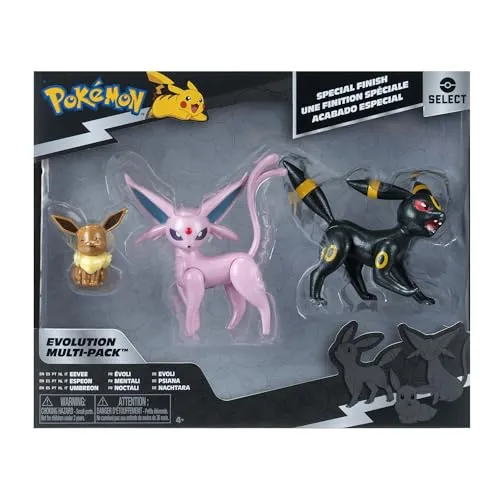 Pokemon Select Evolution Multipack (Eevee #2, Umbreon, Espeon) Figuren - Actionfiguren für Kinder, enthält drei detailreiche Figuren für aufregende Pokémon-Abenteuer und zum Sammeln.