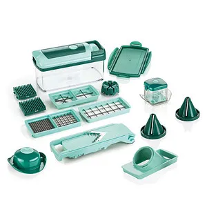 Genius Nicer Dicer Fusion Julietti Küchenwerkzeug-Set - Vielseitiges Set für professionelle Küchenvorbereitung, mit Selbstreinigungsfunktion und verschiedenen Messereinsätzen zum mühelosen Schneiden von Obst und Gemüse.
