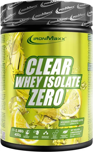 IronMaxx Clear Whey Isolate Zero, 400 g Dose, Lemon Ice Tea - Leckeres Mahlzeitenersatz-Getränk mit hohem Proteingehalt. Ideal für aktive Lebensstile und zur Unterstützung der täglichen Ernährung.