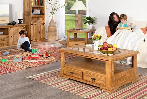 Original MEXICO Couchtisch - Pinie Marmor im Landhausstil - Tisch aus massivem Holz im eleganten Landhausstil, ideal für gemütliche Wohnzimmer. Maße: 110x75x48 cm, sofort einsatzbereit ohne Montage.