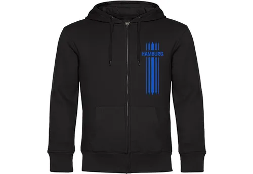 multifanshop Kapuzensweatjacke Hamburg - Streifen - Sweat - Hochwertige Kapuzensweatjacke mit kuscheliger Oberfläche, ideal für Fans von Hamburg. Langlebig und komfortabel im täglichen Gebrauch, perfekt als Geschenk oder für sich selbst.