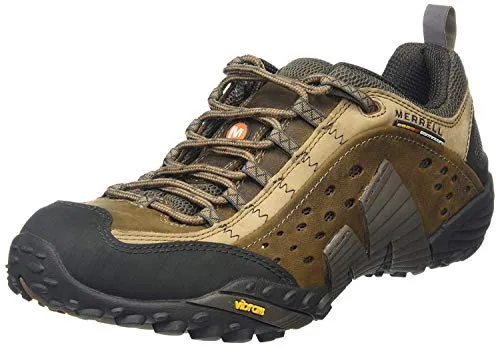 Merrell Herren Intercept Trekking Wanderhalbschuhe, Moth Brown, 44 EU - Wanderschuhe aus robustem genarbtem Leder mit atmungsaktivem Netzfutter und herausnehmbarer EVA-Schaumstoff-Einlegesohle für optimalen Komfort und Unterstützung.