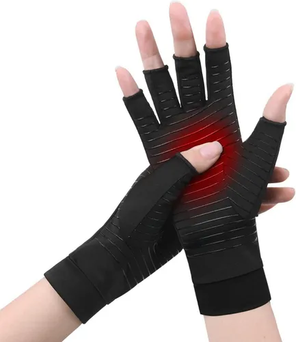 Kupfer Arthritis Kompressionshandschuhe - Fingerlos für Schmerzlinderung - Bandagen & Orthesen mit speziellen Kupferfasern, die Entzündungen reduzieren und die Durchblutung fördern, ideal für Arthritis-Beschwerden.