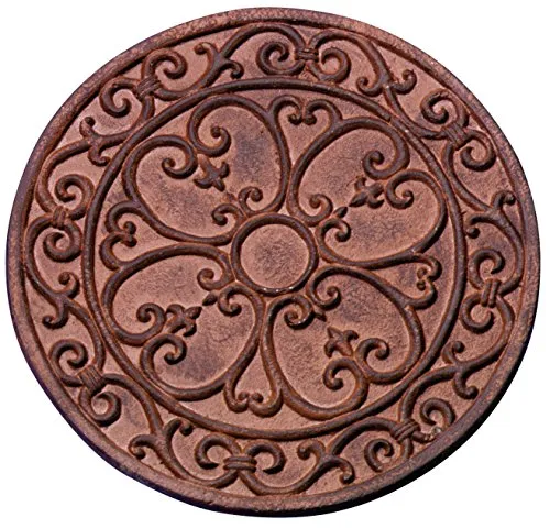 esschert design Outdoor-Bodenplatte Trittplatte Gartenfliese SS8 - Runde Gehwegplatte aus massivem Gusseisen, Ø 27,7 cm, ideal für Gartenwege. Witterungsbeständig und stabil, mit nostalgischem Design für stilvolle Akzente im Außenbereich.
