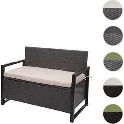 Poly-Rattan 2er Sitzbank HWC-F39 mit Staufach - Gartenbank mit 150L Stauraum und wasserabweisendem Bezug, ideal für Garten, Terrasse oder Balkon. Leichtgängige Hydraulik für müheloses Öffnen.