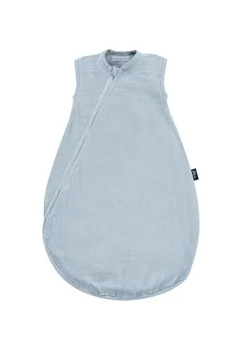 Alvi Mullschlafsack Leicht Sommertraum - Schlafsäcke aus atmungsaktiver Mull-Baumwolle, ideal für warme Nächte, in sanftem hellblau und 90 cm Länge.