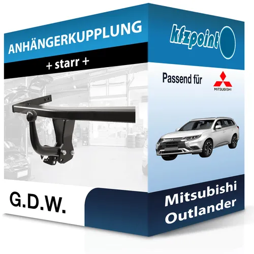 G.D.W. Starre Anhängerkupplung für Mitsubishi Outlander - Anhängerkupplung der Marke G.D.W. für Mitsubishi Outlander, starr mit 2200 kg Anhängelast, keine Eintragung in Fahrzeugpapiere notwendig, einfach zu montieren.