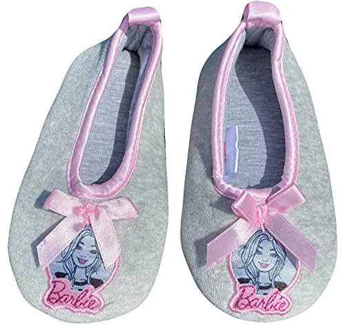 Barbie Hausschuhe grau rosa Mädchenschuhe Slipper Pantoffeln Kinderschuhe für Kita Schule weich + warm Ballett Stil Gr.21 22 23 24 25 26 Hausschuh