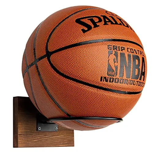 PUERSI Ball Halterung Holz Wand Ballhalter Basketballhalter Wandhalterung, Wandmontage Wandhalter für Basketball Fußball Volleyball, Rustikales Braun