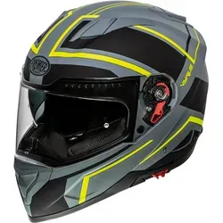 Premier Vyrus ND Integralhelm - Dunkelgrau/Hellgrau/Neon-Gelb - XS - Hochwertiger Integralhelm aus thermoplastischem Material mit herausnehmbarem, waschbarem Futter und effektiver Luftzirkulation. Inklusive Anti-Scratch Visier und praktischer Sonnenblende.