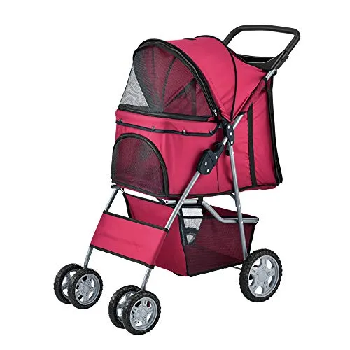 pro.tec Hundewagen 'Niceville' Pet Stroller - Hundewagen für kleine Hunde bis 15kg, ideal für ältere oder kranke Tiere. Mit Regen- und Sonnenschutzverdeck sowie geräumiger Einkaufstasche für mehr Komfort.