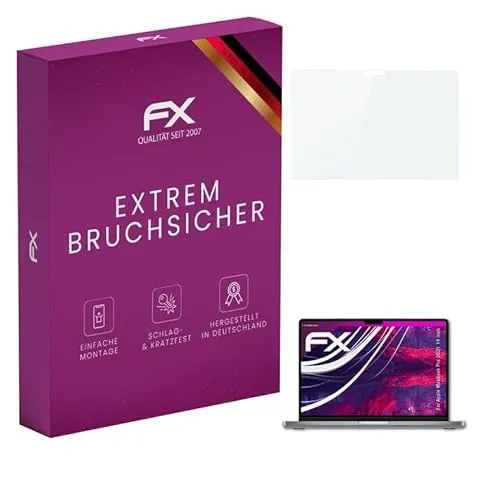 atFoliX Glasfolie kompatibel mit Apple MacBook Pro 2021 14 inch Panzerfolie, 9H Hybrid-Glass FX Schutzpanzer Folie