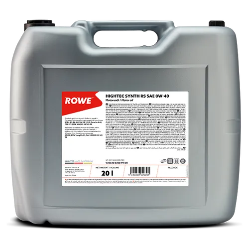 ROWE HIGHTEC SYNTH RS SAE 0W-40 Motoröl 20L - Vollsynthetisches Motoröl in 20L Kanister, ideal für optimale Motorleistung und Schutz bei hohen Temperaturen.