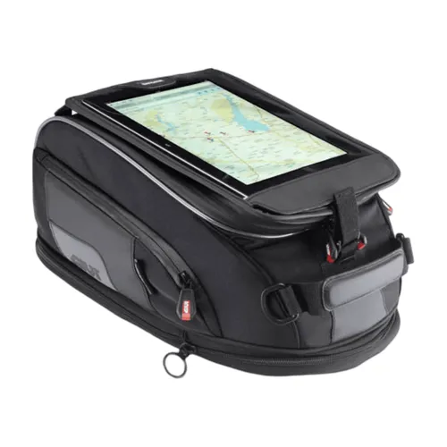 Givi XStream XS307Y Tankrucksack - Schwarz - Motorradtasche mit 14-18L Volumen, innovativem Tanklock-System für einfache Befestigung und praktische Features wie wasserdichte Reißverschlüsse und herausnehmbaren Tablet-Halter.