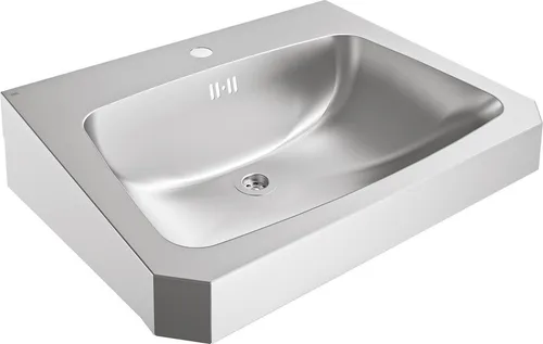KWC AR Einzelwaschtisch ANIMA aus Edelstahl, 600x150x480 mm - Hochwertiger Einzelwaschtisch für Wandmontage, seidenmatte Oberfläche aus Chromnickelstahl, fugenloses Becken und inklusive Armaturenbohrung für einfache Installation.