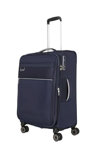 Travelite MIIGO Reisekoffer mittelgroß - Nachhaltiger Trolley aus recyceltem Material, 4 Rollen, TSA Schloss, erweiterbar von 61 auf 66 Liter, 67 cm, Tiefseeblau